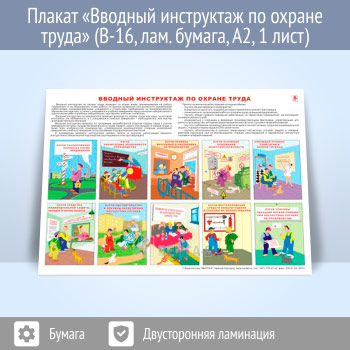 Плакат «Вводный инструктаж по охране труда» (В-16, ламинированная бумага, А2, 1 лист)